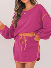 Hazel Blues® | Contrast Trim Long Sleeve Top and Skort Set