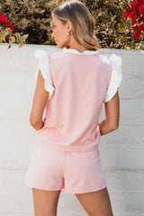 Hazel Blues® | Ruffled Notched Top and Drawstring Shorts Set
