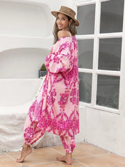 Hazel Blues® | Printed Open Front Top and Pants Set