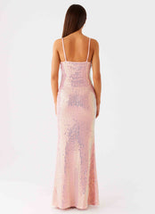 Attitude Knit Sequin Maxi Dress Iridescent Pink
