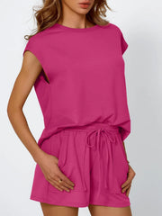 Hazel Blues® | Round Neck Cap Sleeve Top and Shorts Set