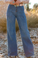 Hazel Blues® | High-Waisted Wide-Leg Button-Front Jeans