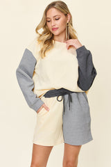 Hazel Blues® | Double Take Contrast Drop Shoulder Top and Shorts Set