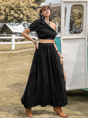 Hazel Blues® | Ruffled Single Shoulder Top and Slit Skirt Set