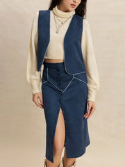 Hazel Blues® | Open Front Vest and Buttoned Skirt Set