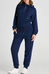 Hazel Blues® | Navy Blue Ribbed Knit Cropped Hoodie and Drawstring Joggers Set