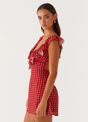 Adrina Ruffle Mini Dress Red Polka Dot