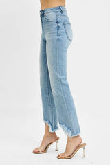 Hazel Blues® | RISEN High Rise Crop Bootcut Fray Hem Jeans