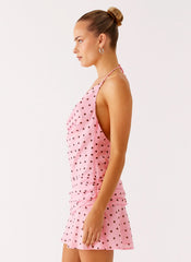 Cyna Cowl Mini Dress Strawberry Dot