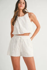 Hazel Blues® | MABLE Eyelet Bubble Hem Sleeveless Top and Shorts Set