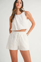 Hazel Blues® | MABLE Eyelet Bubble Hem Sleeveless Top and Shorts Set