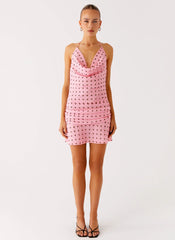 Cyna Cowl Mini Dress Strawberry Dot