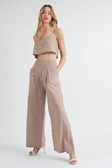 Hazel Blues® | MABLE Linen Mix Crop Cami and Wide Leg Pants Set