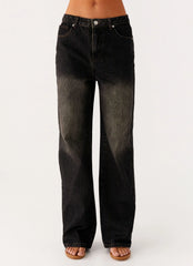 Back Again Straight Leg Denim Jeans Acid Charcoal