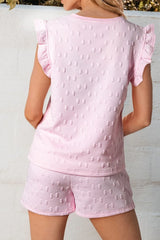 Hazel Blues® | Bow Jacquard Ruffle Cap Sleeve Top and Shorts Set