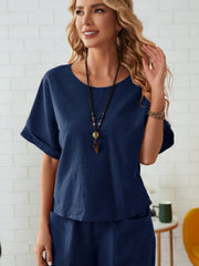 Hazel Blues® | Round Neck Half Sleeve Top and Pocketed Pants Set