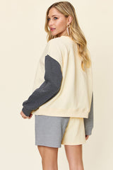 Hazel Blues® | Double Take Contrast Drop Shoulder Top and Shorts Set