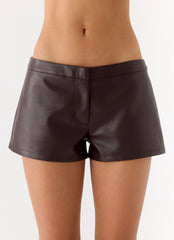 Coastline Faux Leather Micro Mini Shorts Chocolate