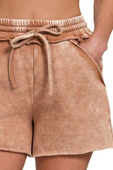 Hazel Blues® | Zenana Acid Wash Fleece Drawstring Shorts With Pockets