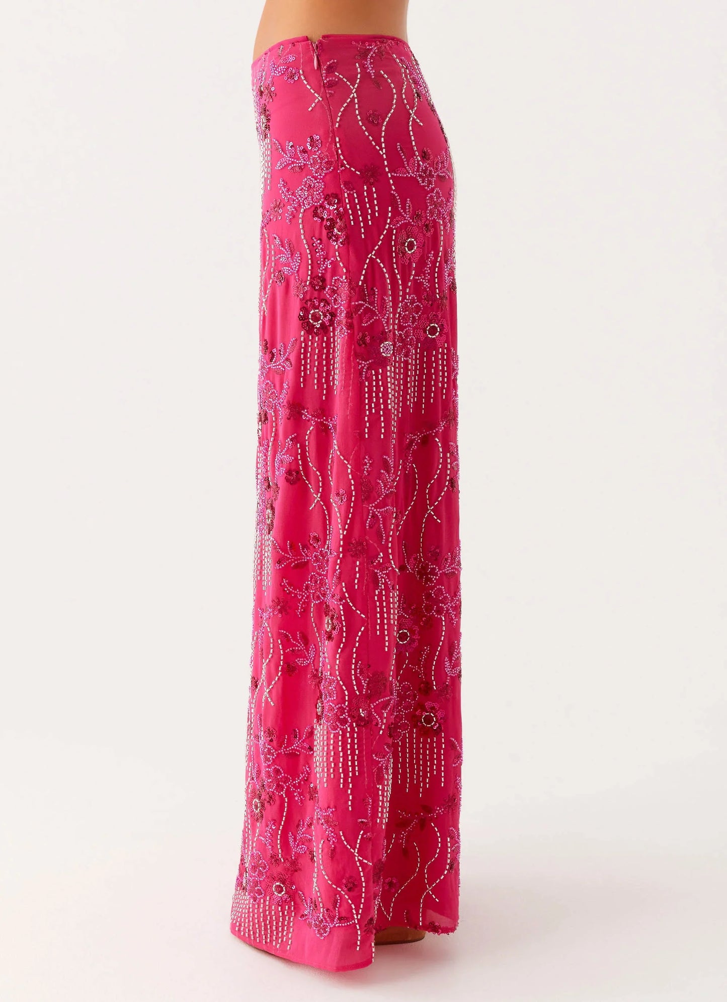 Corinna Low Rise Sequin Maxi Skirt Fuchsia