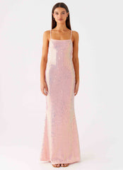 Attitude Knit Sequin Maxi Dress Iridescent Pink