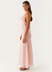 Alianna Cowl Neck Mesh Maxi Dress Pink Flower