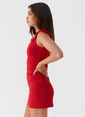 Arabella Twist Shoulder Mini Dress Red
