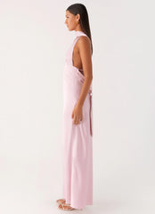 Alicia Satin Halter Maxi Dress Baby Pink