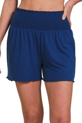 Hazel Blues® | Zenana Elastic Waist Smocked Shorts