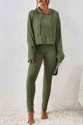 Hazel Blues® | Lettuce Hem Dropped Shoulder Hooded Top and Pants Set