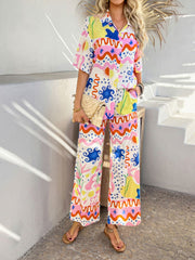 Hazel Blues® | Devine Printed Button Down Shirt and Pants Set