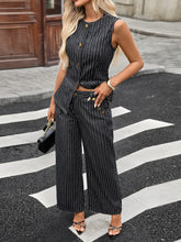 Hazel Blues® | Striped Button Down Tank and Pants Denim Set