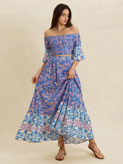 Hazel Blues® | Smocked Off-Shoulder Printed Top and Skirt Set