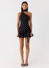 Belina Scarf Mini Dress Black Polkadot