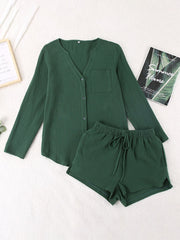 Hazel Blues® | Notched Long Sleeve Top and Shorts Set