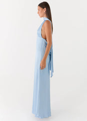 Alicia Satin Halter Maxi Dress Baby Blue