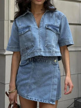 Hazel Blues® | Johnny Collar Short Sleeve Top and Skort Denim Set