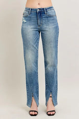 Hazel Blues® | Judy Blue High Waist Vintage Wash Front Seam & Slit Straight