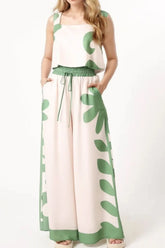 Hazel Blues® | Leaf Print Tank Top and Pants Set