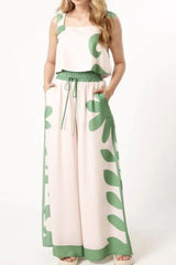 Hazel Blues® | Leaf Print Tank Top and Pants Set