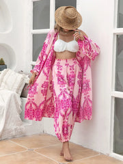 Hazel Blues® | Printed Open Front Top and Pants Set