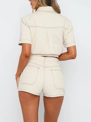 Hazel Blues® | Button Up Short Sleeve Top and Shorts Denim Set