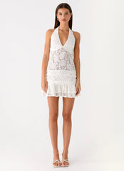 Alysha Halter Lace Mini Dress Cream