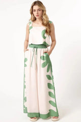Hazel Blues® | Leaf Print Tank Top and Pants Set