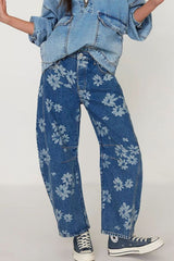 Hazel Blues® | Flower Print Wide Leg Jeans