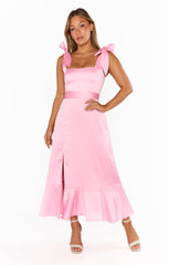 Garden Midi Dress ~ Light Pink Luxe Satin