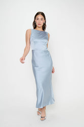 Candice Dress ~ Steel Blue Luxe Satin