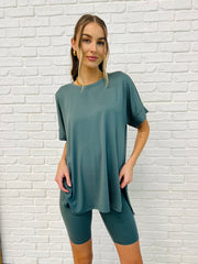 Hazel Blues® | Comfy Cruising Top and Biker Shorts Set in Ash Jade
