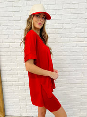 Hazel Blues® | Comfy Cruising Top and Biker Shorts Set in Ruby