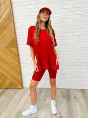 Hazel Blues® | Comfy Cruising Top and Biker Shorts Set in Ruby